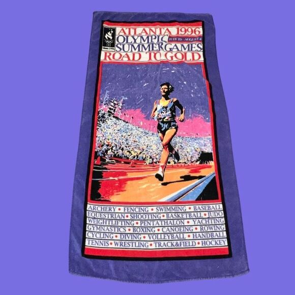 Vintage 1996 Atlanta Olympic Summer Games "Road to Gold" beach towel 63"x 35" - Picture 1 of 6